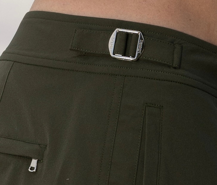 Mickèll – Men’s Swim Shorts - Olive Grove - Product Shot- side adjuster 