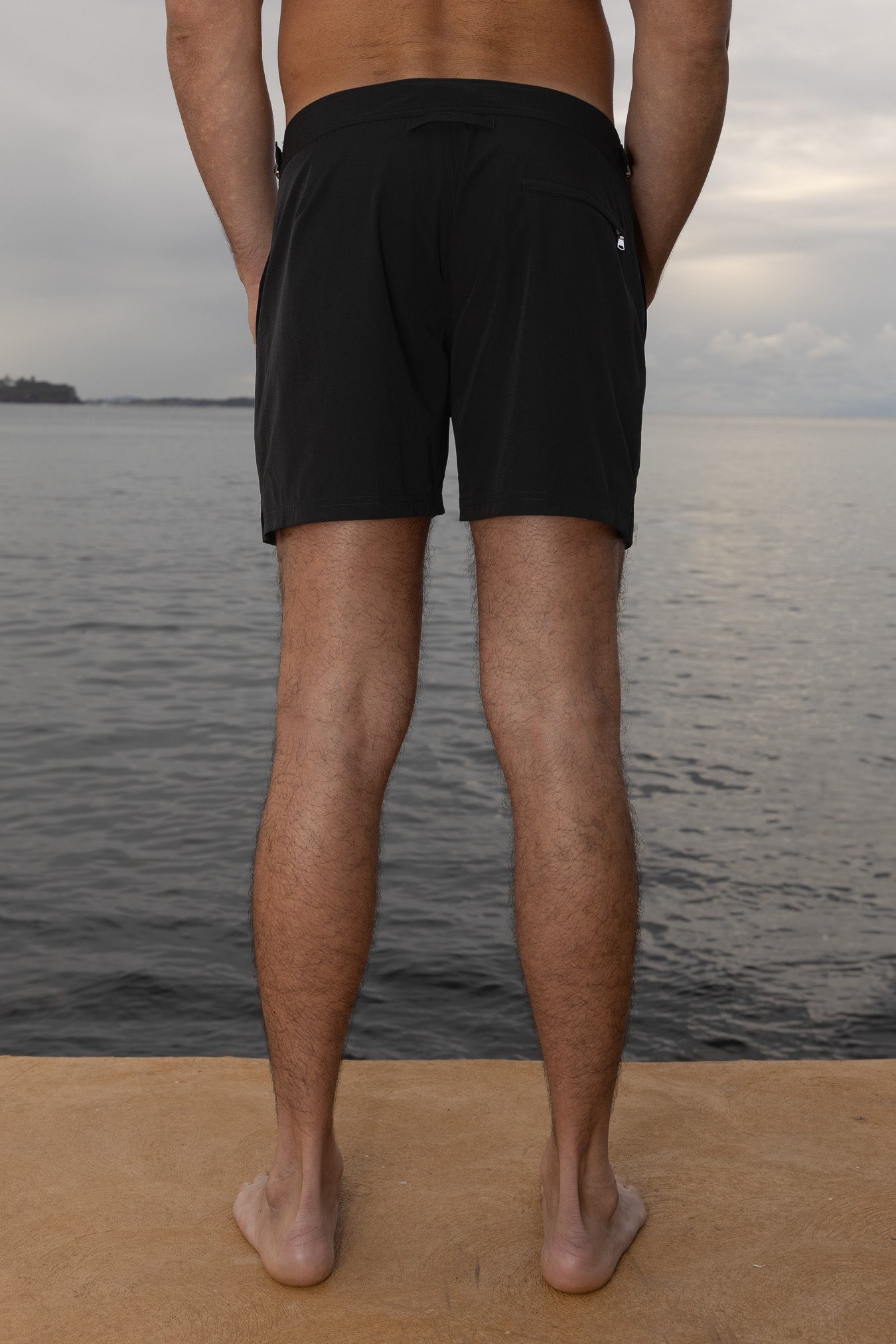 Mickèll – Men’s Swim Shorts – Black Side Adjuster – back profile