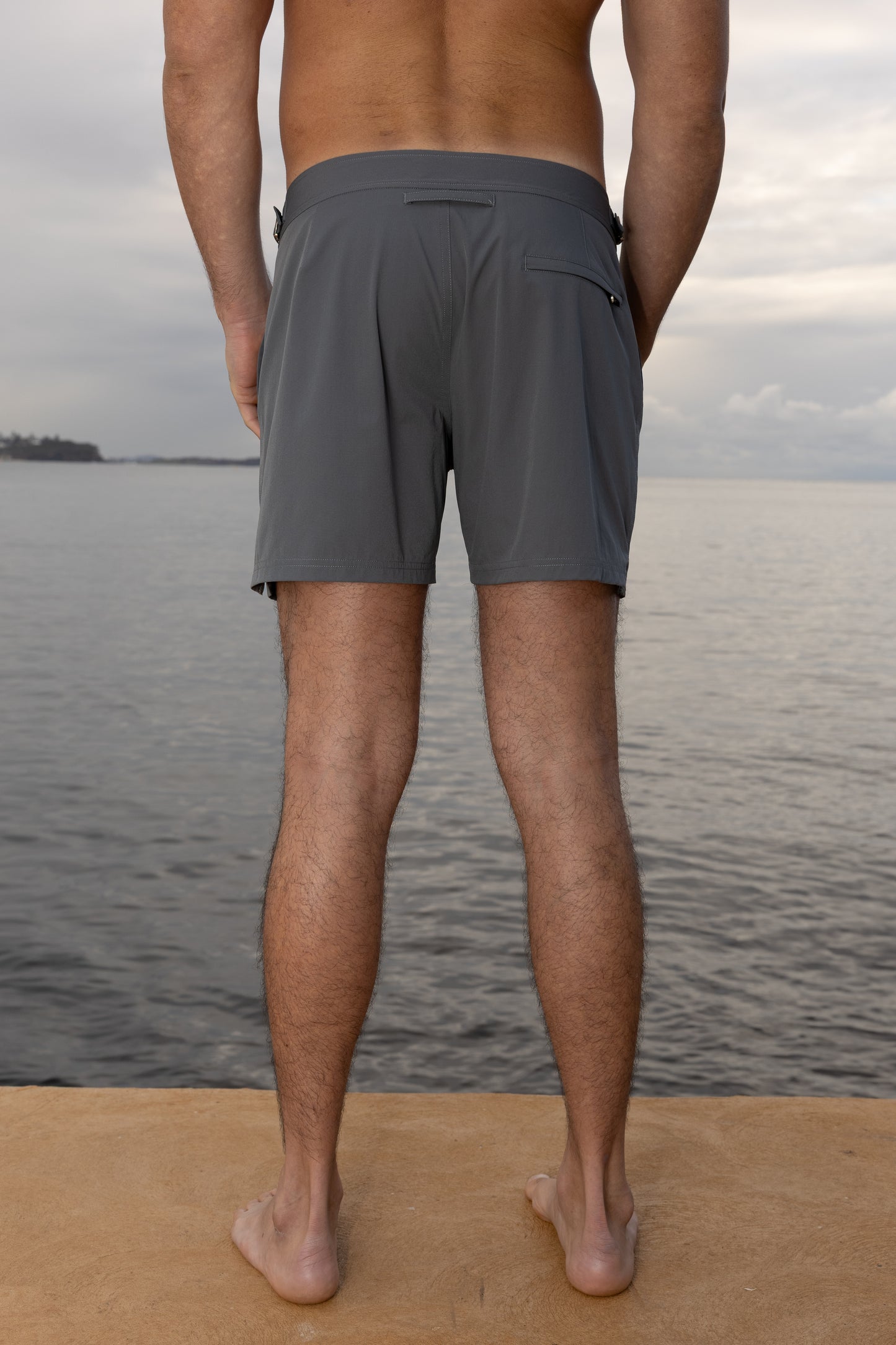 Rockpool Grey Side Adjuster Swimming Shorts- product shot back 