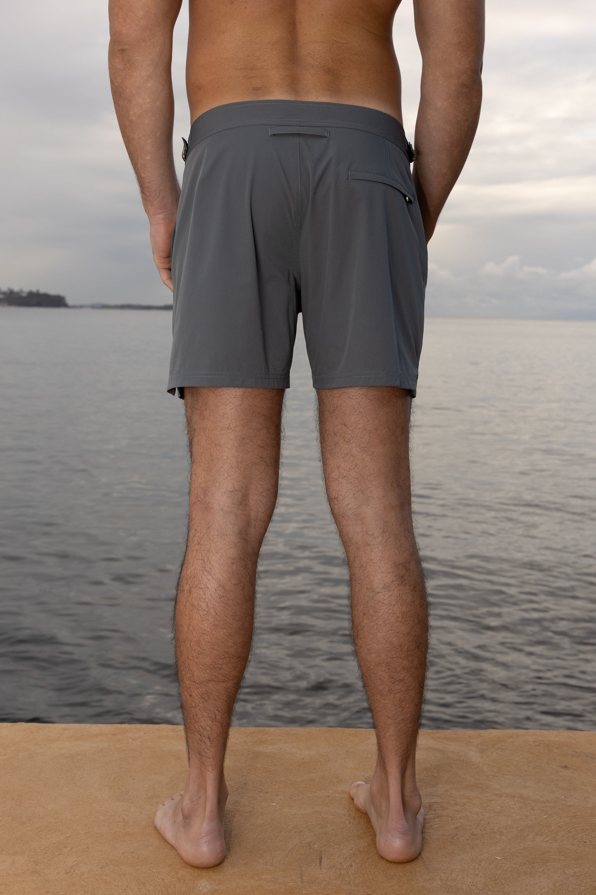 Rockpool Grey Side Adjuster Swimming Shorts- product shot back 