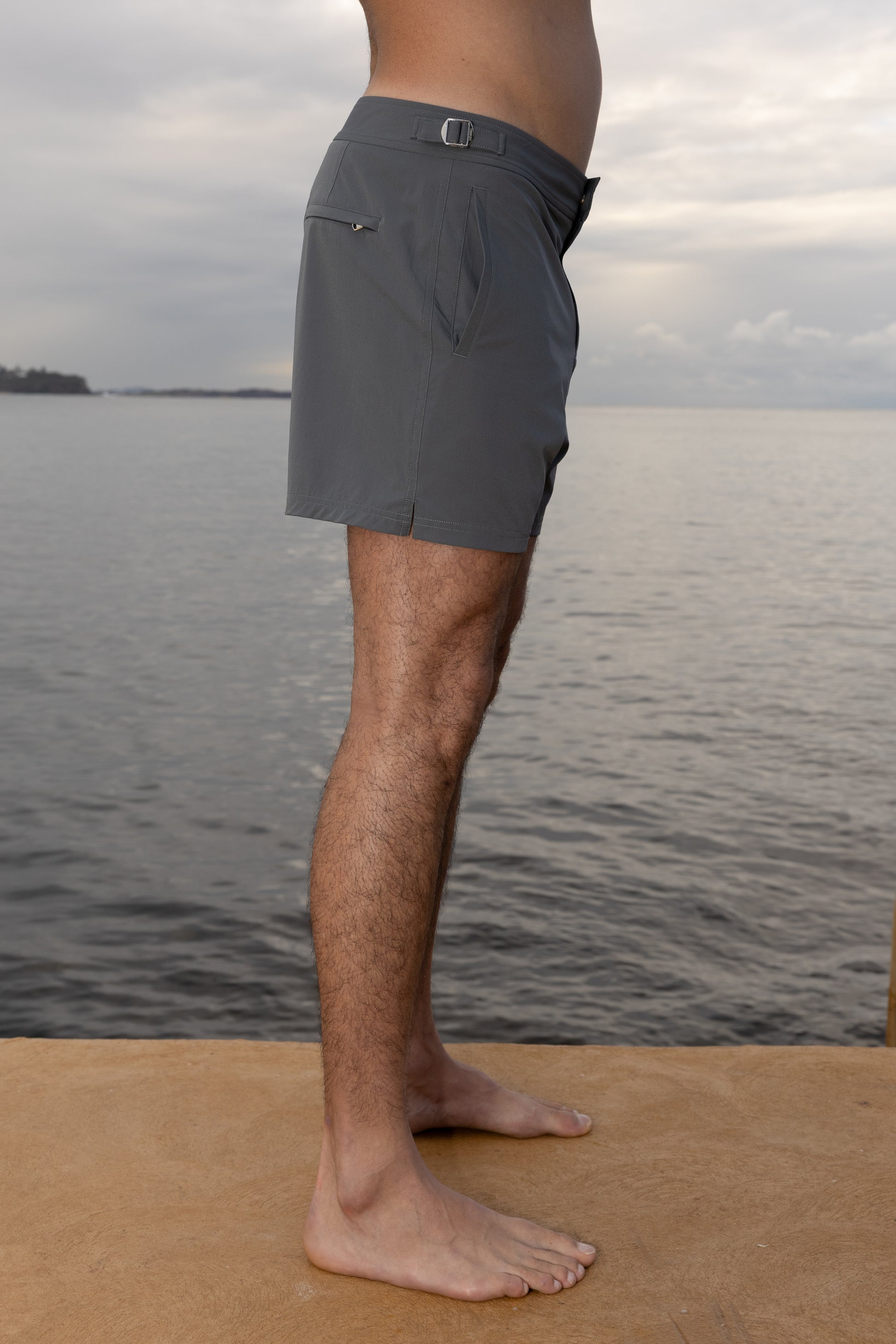 Rockpool Grey Side Adjuster Swimming Shorts- product shot - side 